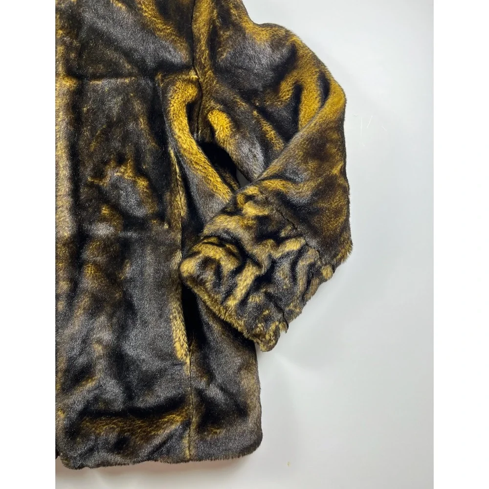 Dennis Basso Faux Fur Jacket Brown Gold Heavy Warm Luxurious Thick Large - Picture 3 of 12